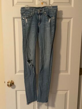 Rag & Bone distressed skinny jeans size 25 light wash raw hem